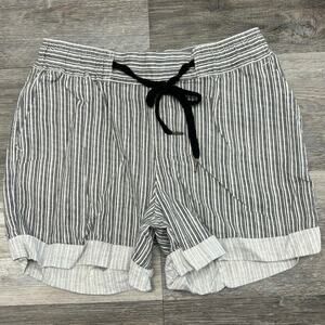 Eddie Bauer Briar White Black Womens Small Striped‎ Linen Blend Pull On Shorts